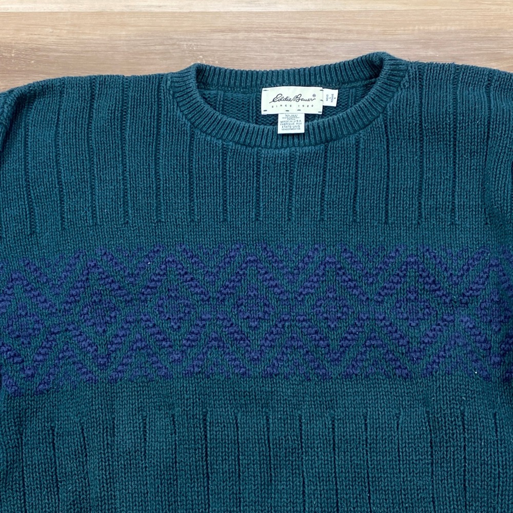 Eddie Bauer Sweater Mens L Vintage Heritage 100% Cotton Knit Green USA Made - Picture 3 of 7